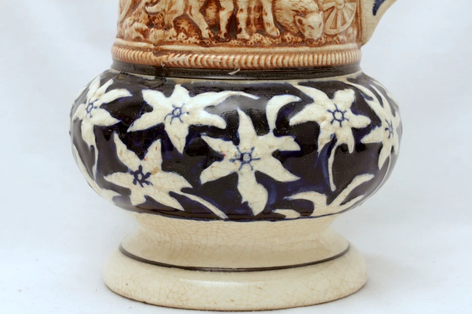 Antigua jarra grande de gres escena de caza para beber gran color hecha en Japón Foto 3 de 4