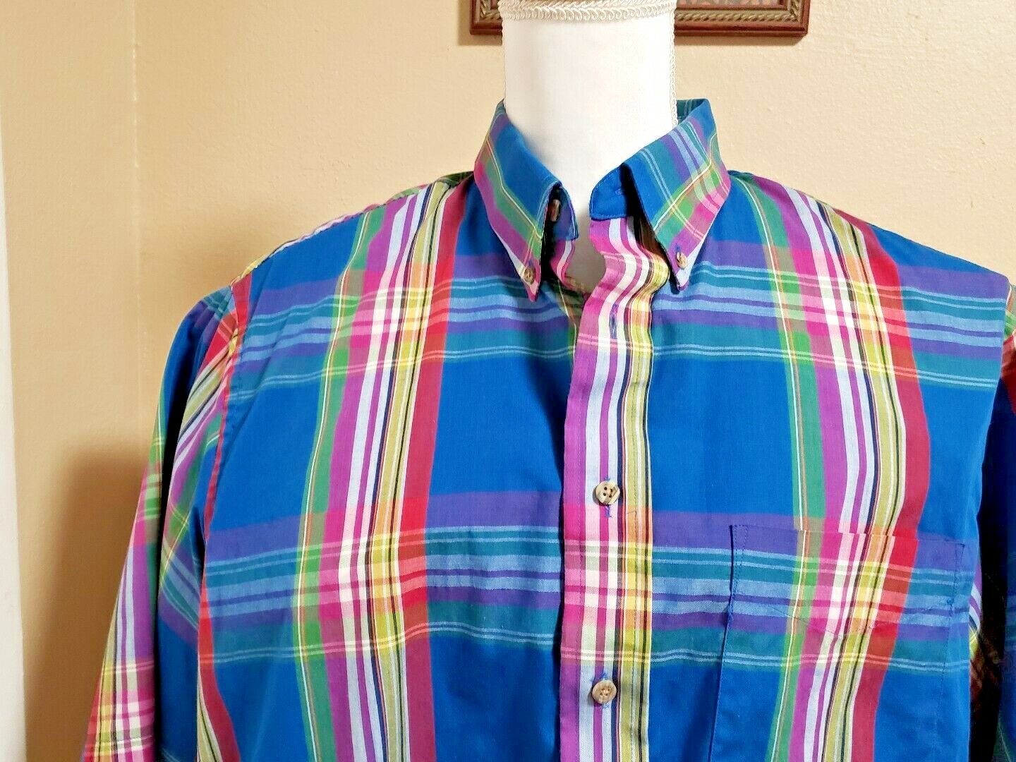FILA Camicia uomo Savile Row XL quadri multicolore cotone bottoni davanti manica corta