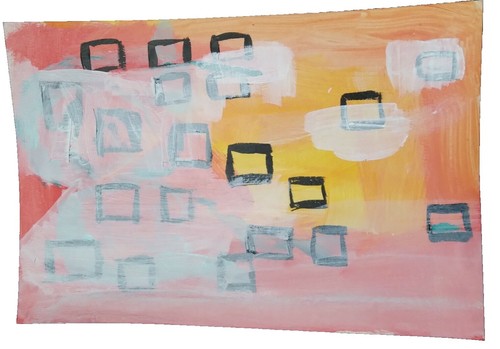 ROSALIA BLASCO ORIGINAL ACRYLIC ON PAPER BLUE ABSTRACT PAINTING