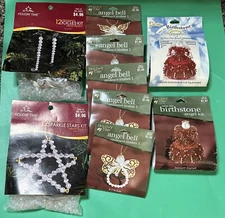 Holiday Time XMas Ornament Kits -Angel Bell, Angels, Icicles & Stars (Lot Of 9)