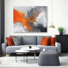 Orange Hand painted Abstract Oil Painting  Graffiti Painting Living Room