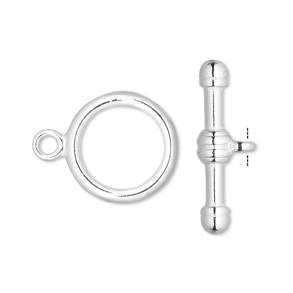 10 Sets Silver Plated Brass 16mm Round Toggle Clasps with 25mm Bar Final Stock * - Image 2 of 2
