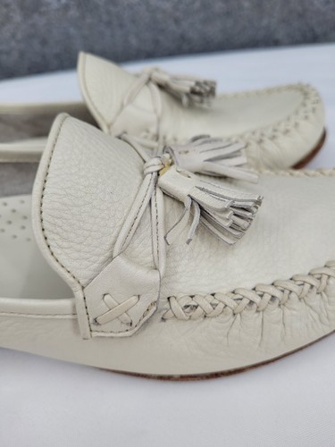 Cole Haan Mocassins Loafers Womens 9.5 B Leather Tassels Ivory White Slip On - Picture 8 of 15