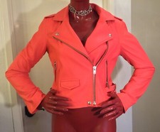 Iro “ashville” Orange 100% Lamb Leather Moto Jacket Women’s Sz 40