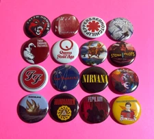 Alternative + Grunge Rock 1.25" Button Pin Lot of (16) Nirvana Foo Fighters RHCP