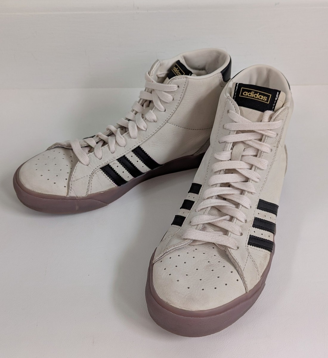 Adidas Basket Profi Chalk White Men\'s Retro Leather High Tops Size 9 FX0350 adidas Basket Pro White Leather High Top with Blue Stripes  main image 2
