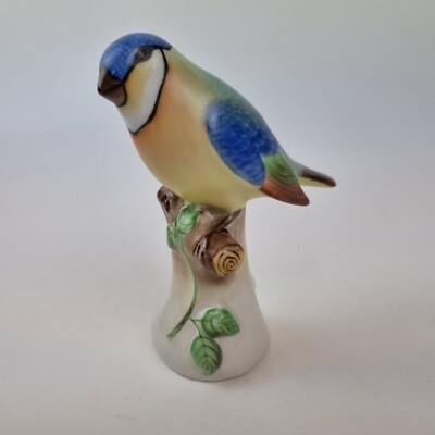 Herend Ungarn Porzellan Figur Blaumeise? Vogel auf Ast 10,5 cm hoch