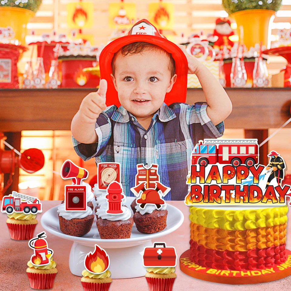 25 Pcs Firefighter Birthday Cake Topper Supplies Firetruck Party Decorations - Image 4 of 4