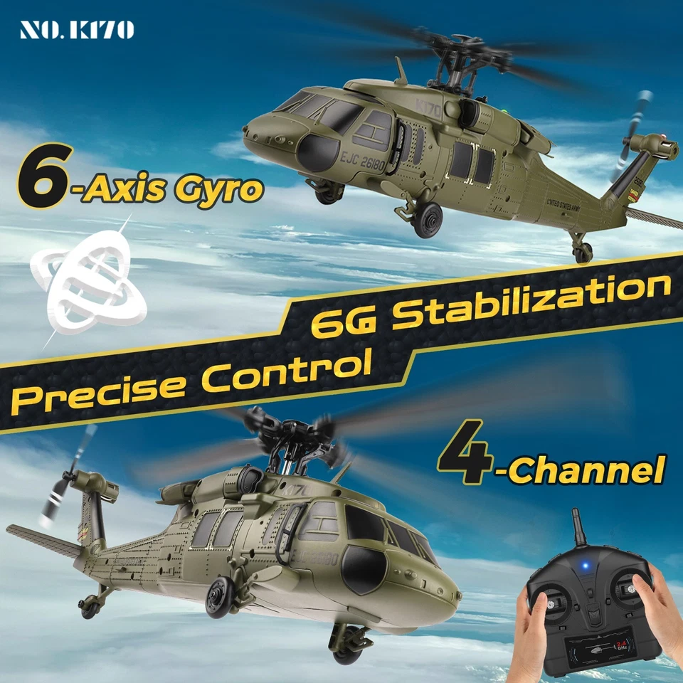 WLTOYS XK K170 Brushless 4-CH RC Helicopter,UH-60L Blackhawk with Light, RTF - Image 4 of 4