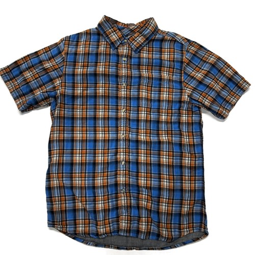The North Face, The North Face Plaid Short Sleeve Button Up Shirt Mens Medium Blue Orange Cotton