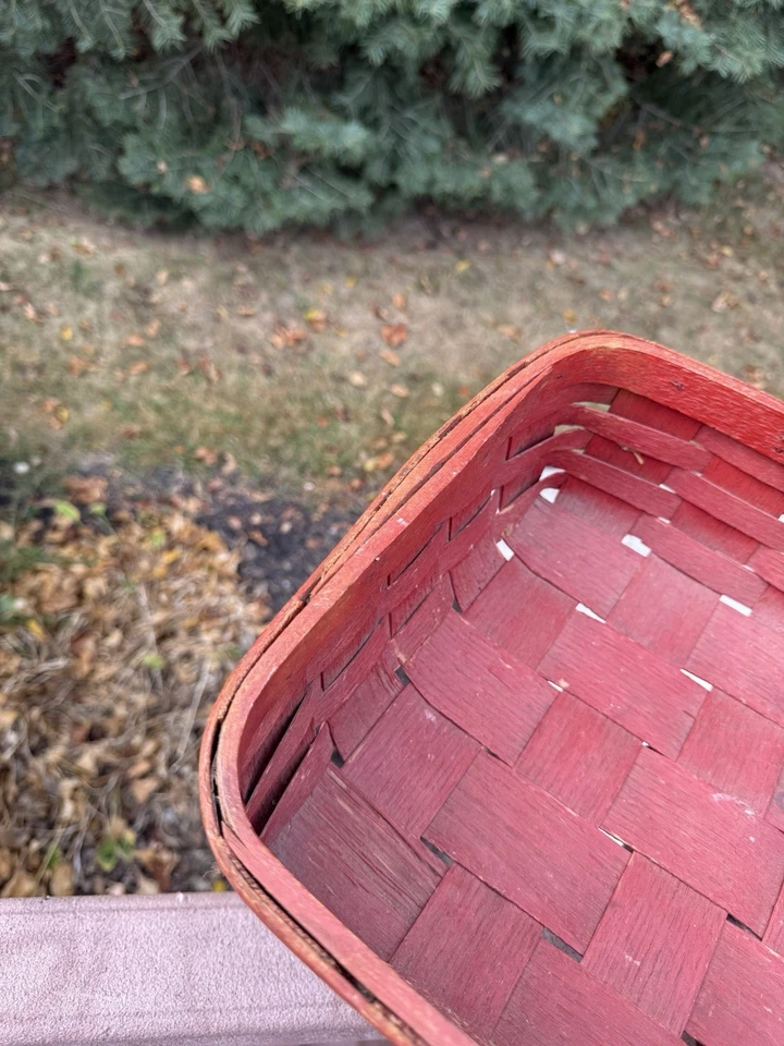 Antigua canasta de Gath dividida de roble pintado calabaza roja naranja primitiva de Pensilvania Foto 4 de 4