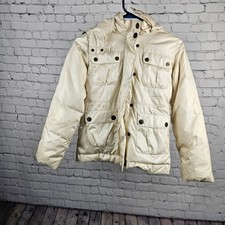 Gap Kids Girls XL 12 Ivory Puffer Jacket Faux Fur Hood Quilted Parka Coat