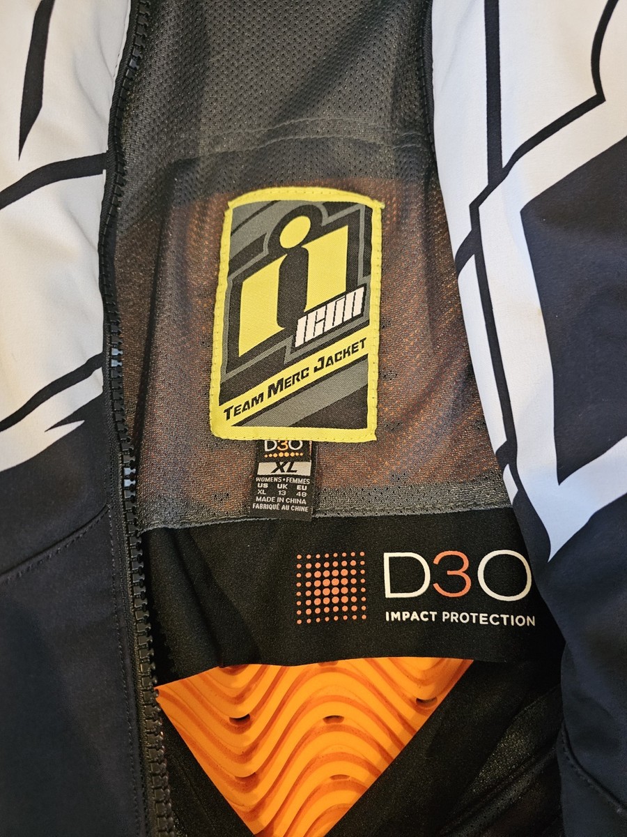 Icon Motorcycle Jacket D30 Adult Womens XL Black Team Merc Hooded