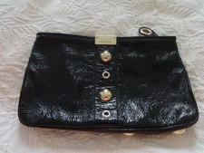 JIMMY CHOO ‘Zulu’ Black Crushed Patent Clutch Bag Gold Studs