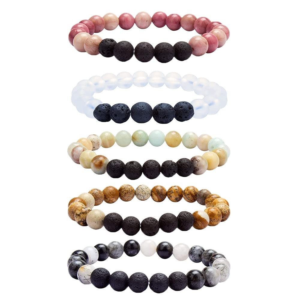 Lava Rock Essential Oil Bracelet with Semi-Precious Gemstones for Aromatherapy