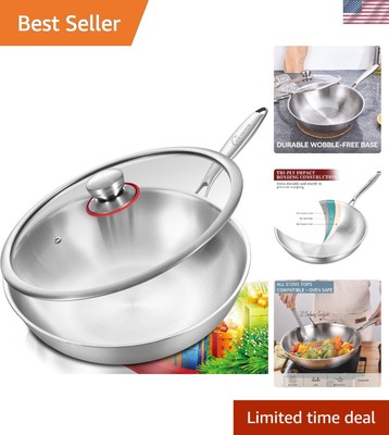 Stainless Steel Wok Pan Stir Fry Pan Induction Oven Safe 13 Inch 3 Qt