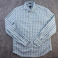 J Crew Performance Shirt Medium Slim Untucked Blue Plaid Long Sleeve Button Down