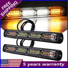 2x Amber/White 24LED Car Truck Strobe Light Bar Flashing Indicator Runing Light
