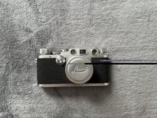 Ernst Leitz Wetzlar Leica Camera Silver Black with Lens and Leather Case Worn 