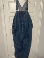 Dickies Bib Overalls Mens 50x 32 Blue Denim Workwear Carpenter Pockets Utility