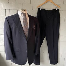 80s Vintage Austin Reed Dark Blue Pinstripe Wool Mens 2pc Swanky Suit ChSize 46"