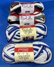 Lot Of 4 Premier Yarns Starbella Stripes Skeins - 2 Keep Cool, 2 Collegiate