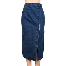 Vtg Denim Maxi Skirt Sz 26 Blue Front Slit Western 90s Y2K Cowgirl Festival