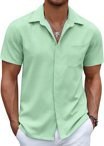 Men's Casual Linen Beach Shirt Button Down Summer Shirt Hawaiian Shirts - Afbeelding 5 van 65