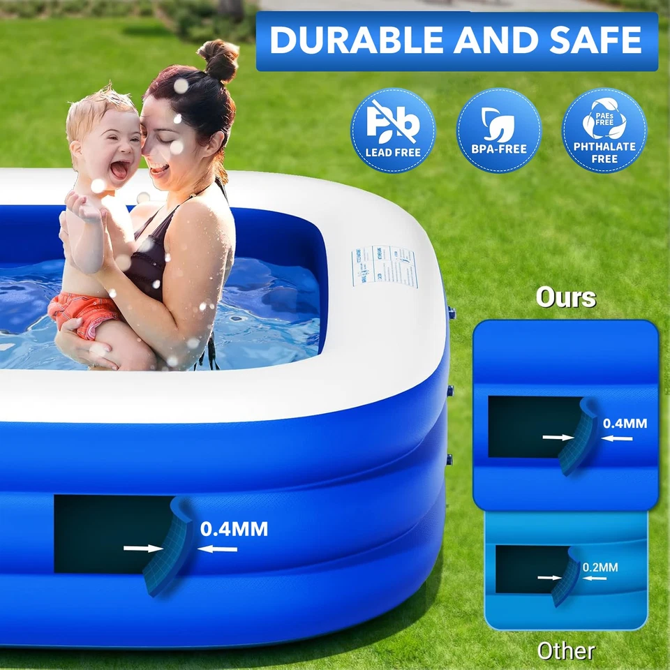 HBN Inflatable Swimming Pool, 83''×53''×20'' Large & Thickened swimming Pool - Image 3 of 4