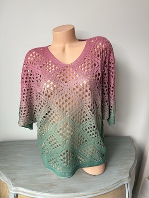 Crochet Sweater XL Boho Womens Whimsygoth Moth Grunge Mermaid Core Cottage Ombré