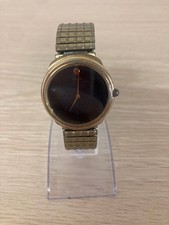 Working Item SEIKO Watch 2 Hands Black Dial Red Dot Gold Color Stretch Belt Main