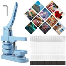 Profi Quadratisch Buttonmaschine 50x50mm inkl. 100 Sets K&uuml;hlschrankmagnete Blau