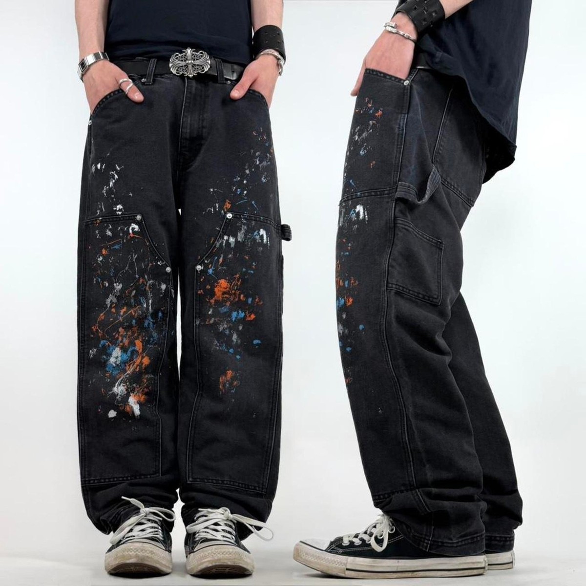 Vintage y2k faded baggy wide leg painted black grunge archive 