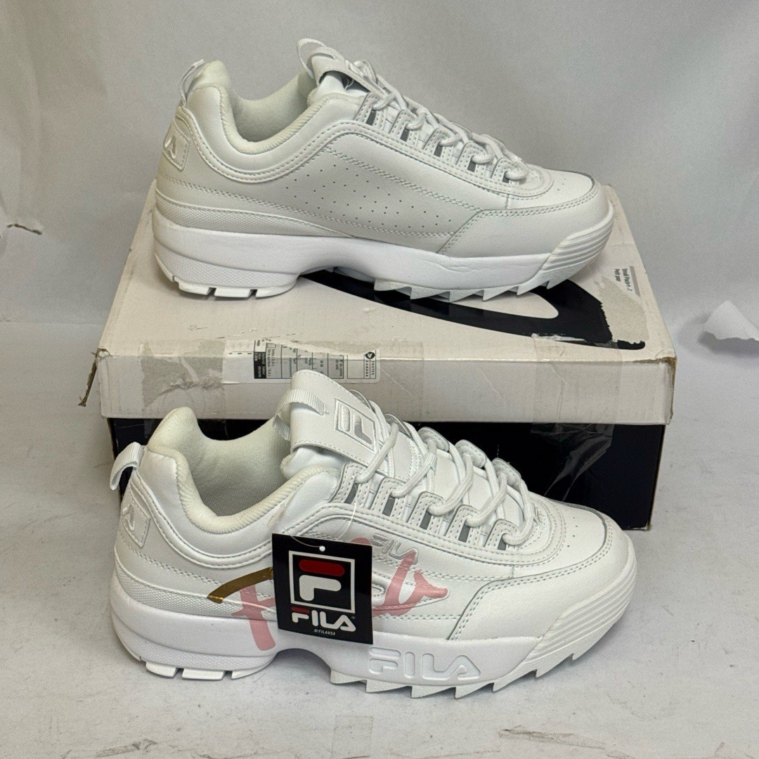 SAOLA Sneakers Fila Disruptor Script II da donna taglia US 10 bianche suola grossa in pelle