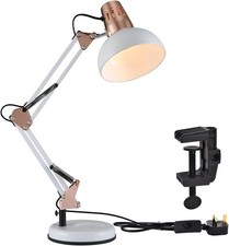 TEKLED Adjustable Swing Arm Desk Lamp with E27 Bulb Holder Gold White