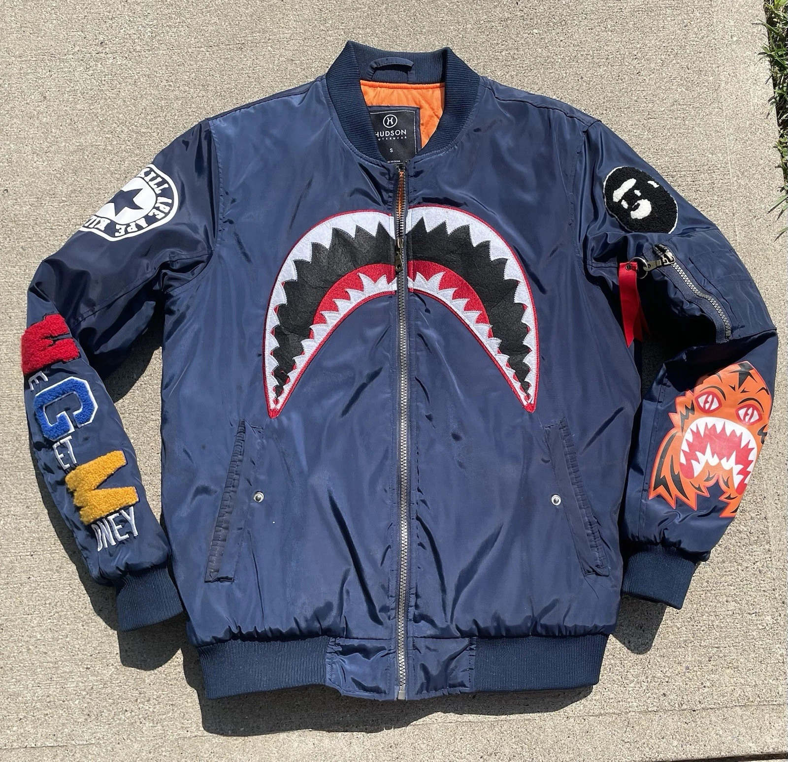 A BATHING APE (BAPE) Giacca bomber Bape Bathing Ape marca Hudson uomo piccola squalo navy EX COND