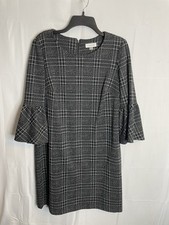 Calvin Klein Bell Sleeve Tweed Sheath Dress, Size 12 Gray Black Career 1461