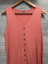 Old Navy Womens XL Coral Rib Knit Button Front Midi Dress Sleeveless Resort