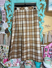 Brown Shimmer Tartan Pleated Plaid Midi Skirt Women s Sz.XS Light Academia Retro