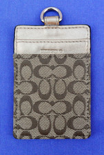 COACH ID CASE HOLDER WALLET SIGNATURE TAN  BROWN LOGO W/ GOLD LEATHER EUC 