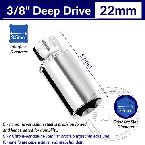 Chrome Plated 6 Point Sockets 3/8" Drive, Shallow or Deep Choose Size 6mm - 24mm - Afbeelding 39 van 47