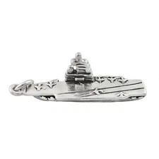 Navy Aircraft Carrier Military Ship 3D 925 Solid Sterling Silver Charm