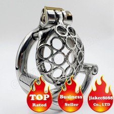 Stainless Steel Male Honeycomb Chastity Cage Device Ring Lock Scrotum Stretcher