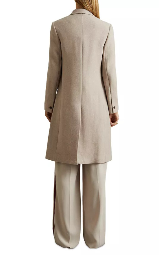 Reiss women's Louis Peak Lapel Stone Beige Wool Coat - size 6 / 10 Uk -msrp $575 image 3