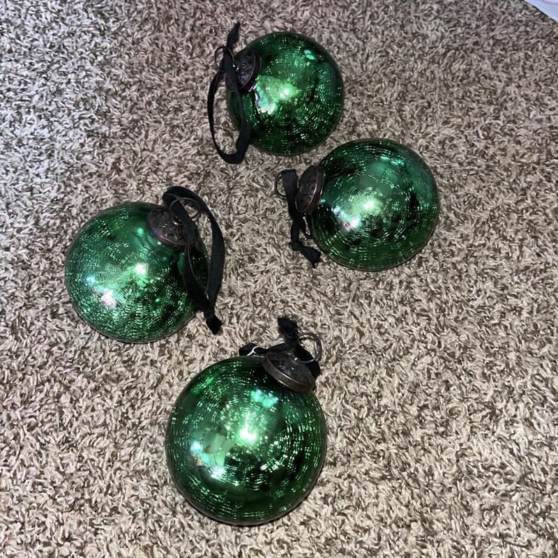 Vintage Kugel Green Crackle Glass Christmas Tree Ornament 4" Rare