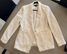 Ann Taylor Beige Ivory Tweed Blazer One-Button  Regular Fit Size 6