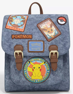 Exclusive Loungefly Pokemon Mini Backpack Denim Patches - Pikachu Eevee Squirtle