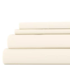 4-Piece Ivory Solid Microfiber King Sheet Set