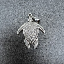 Sterling Silver Sea Turtle Pendant Pave CZ Charm Necklace Ocean
