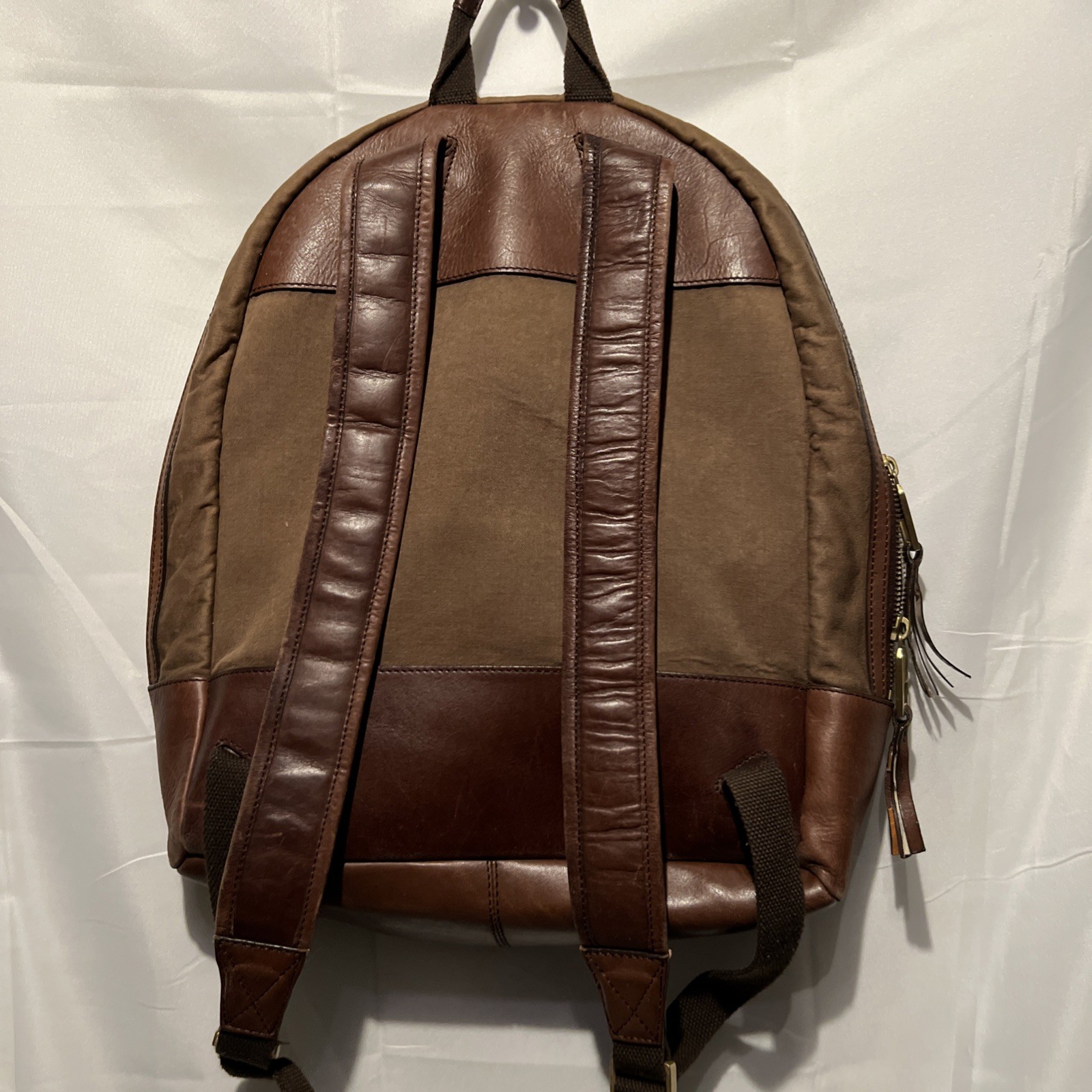 MASSIMO DUTTI Backpack Model 2137 Brown Canvas Le… - image 5